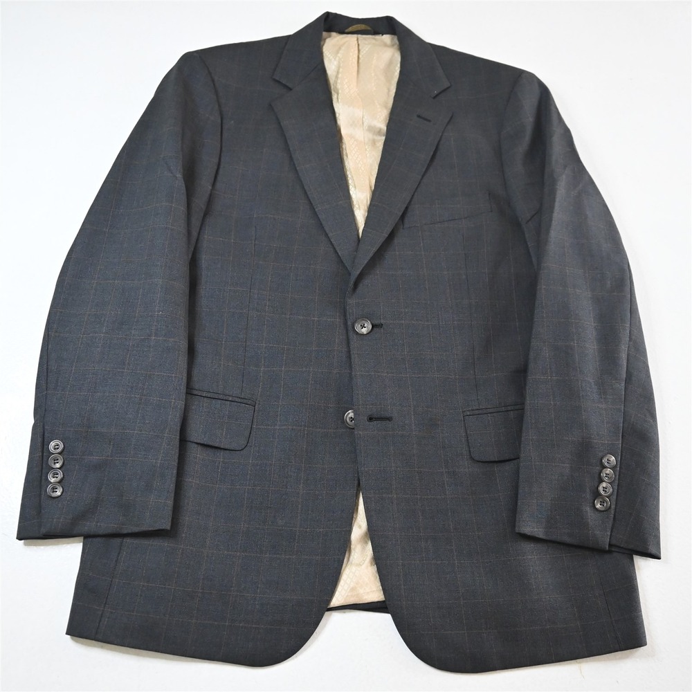 Southwick 40R Gray Windowpane 100% Wool Mens Blazer Suit Jacket Sport Coat